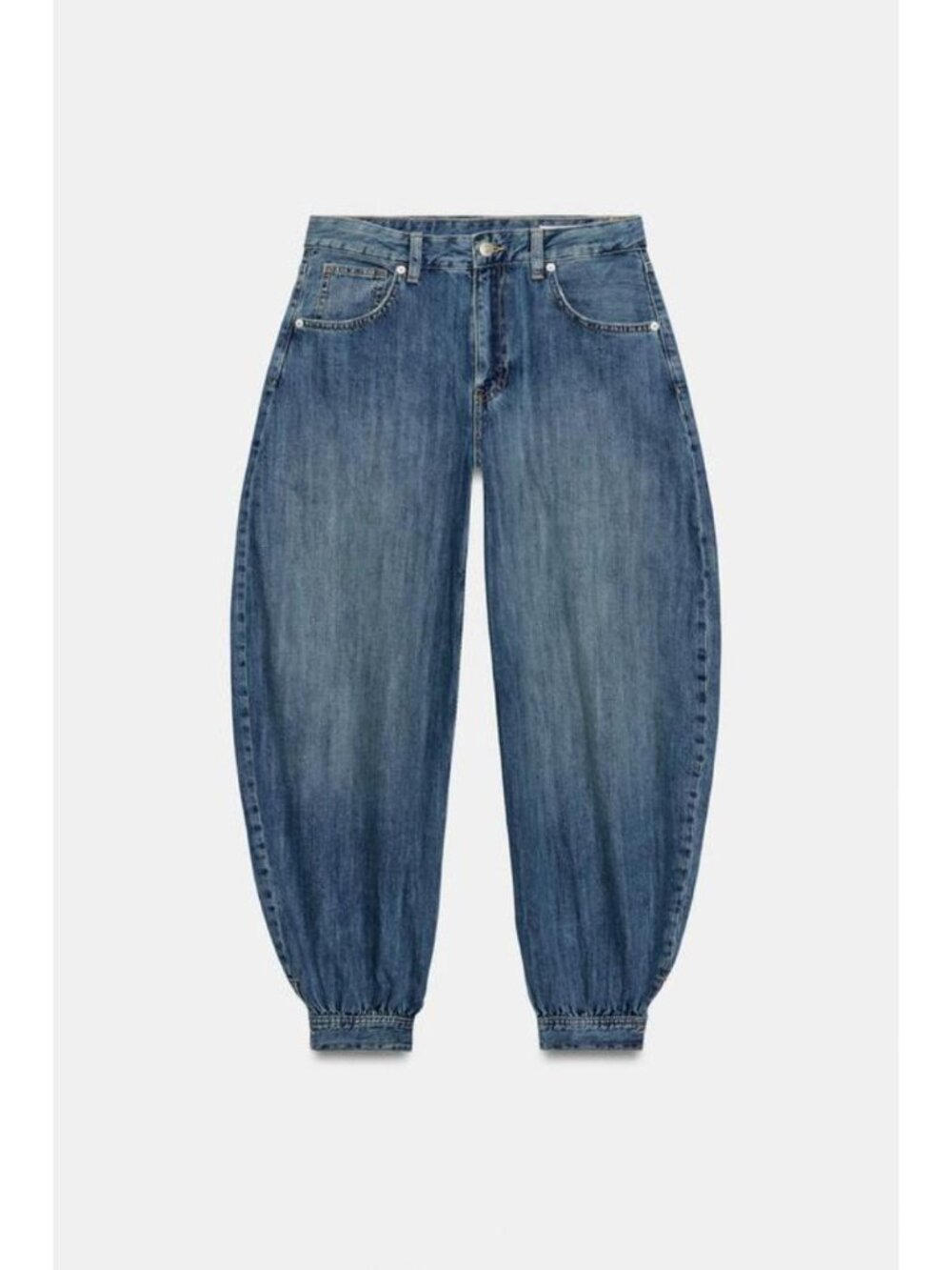 ZARA TRF MID-RISE BALLOON JEANS WITH BUTTON TABS - Picture 8 of 10
